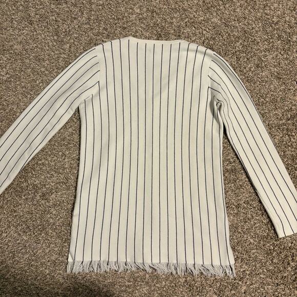 Theory Hayden O Reverie V-Neck Stripe Fringe Pullover Sweater - Picture 5 of 9